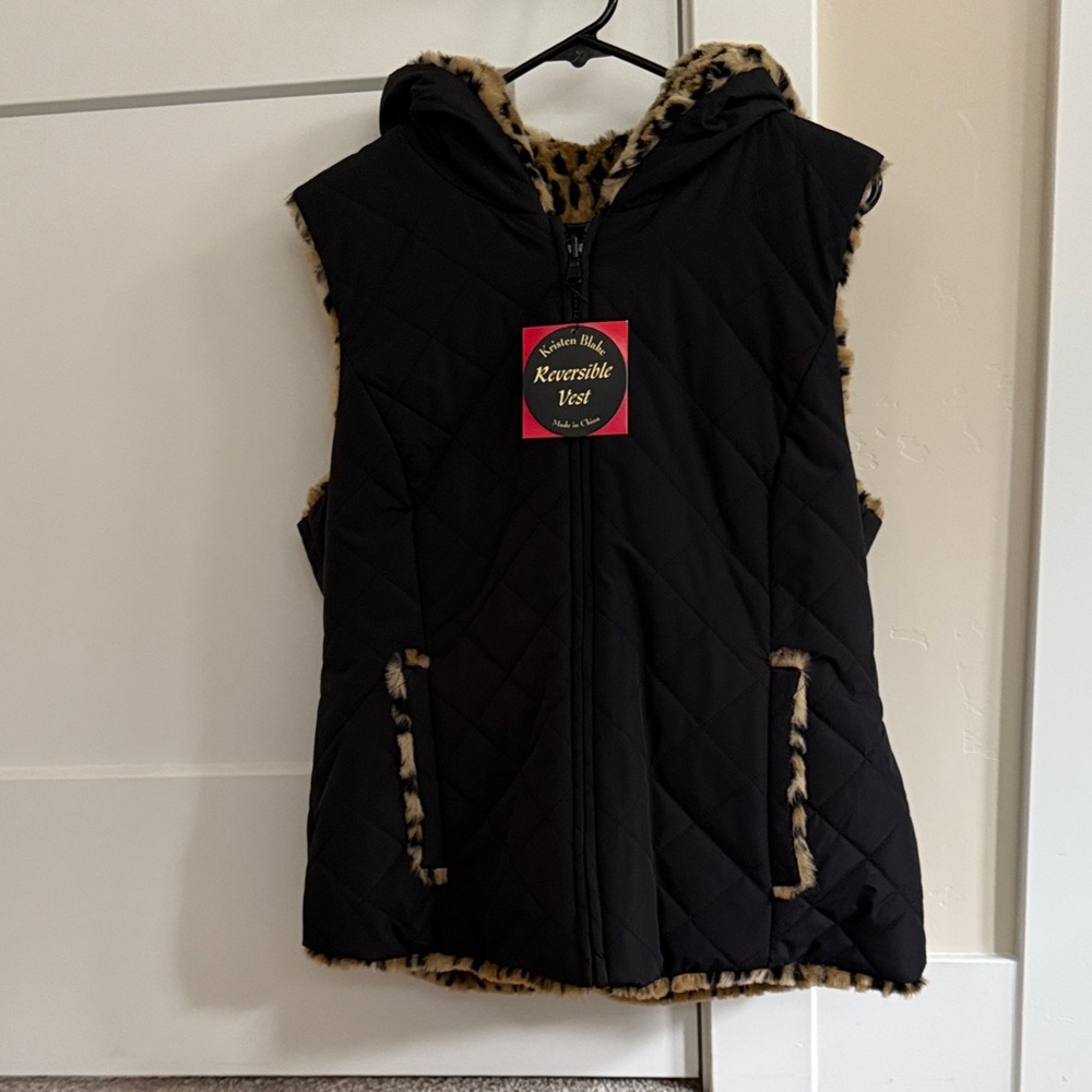 Kristen Blake Black Reversible Vest with Leopard Trim